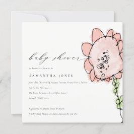Niedliches Kind Gezeichnet Peach Blume Botanical B Einladung