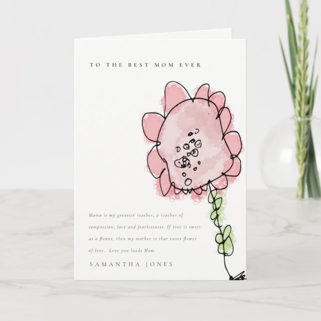 Niedliches Kind Gezeichnet Rosa Blume Botanischer  Karte (Vorderseite)