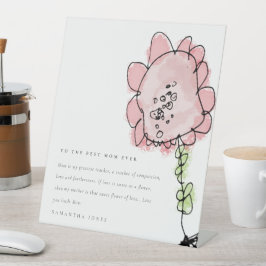 Niedliches Kind Gezeichnet Rosa Blume Botanischer Sockelschild