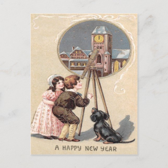 Niedliches Kind Telescope Dog Clock Tower Postkarte (Vorderseite)