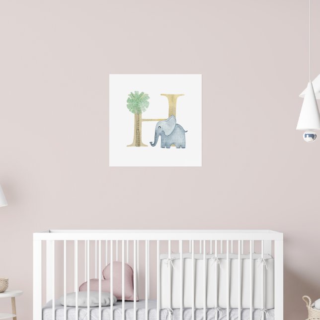 Niedliches Kind Tierisches ELEPHANT Monogramm H Ki Poster (Kinderzimmer 2)