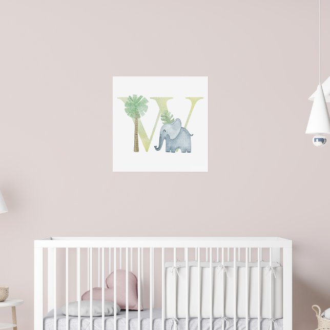 Niedliches Kind Tierisches ELEPHANT Monogramm W Ki Poster (Kinderzimmer 2)