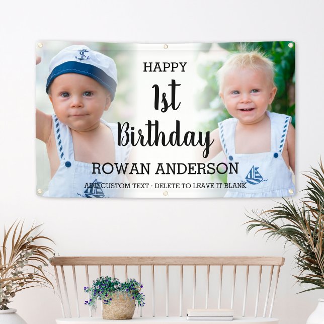 Niedliches Kinderfoto Collage jedes Alters Geburts Banner (Cute Kids Photo Collage Any Age Birthday Party Banner
)