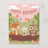 Niedliches Kindergeburtsstil mit Fox, Bunny & Owl