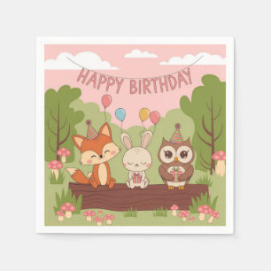 Niedliches Kindergeburtsstil mit Fox, Bunny & Owl Serviette