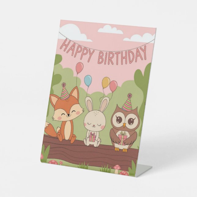 Niedliches Kindergeburtsstil mit Fox, Bunny & Owl Sockelschild (Vorderseite)