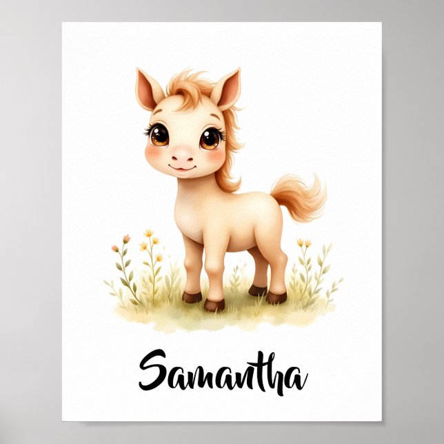 Niedliches Kinderpferd Personalisiertes Kinderzimm Poster (Vorne)