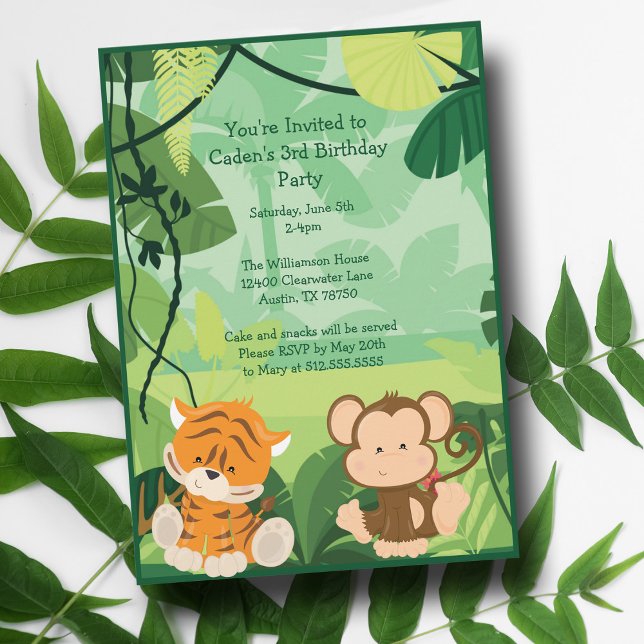 Niedliches Kinderspiel Dschungel Tiger Affe Safari Einladung (Von Creator hochgeladen)