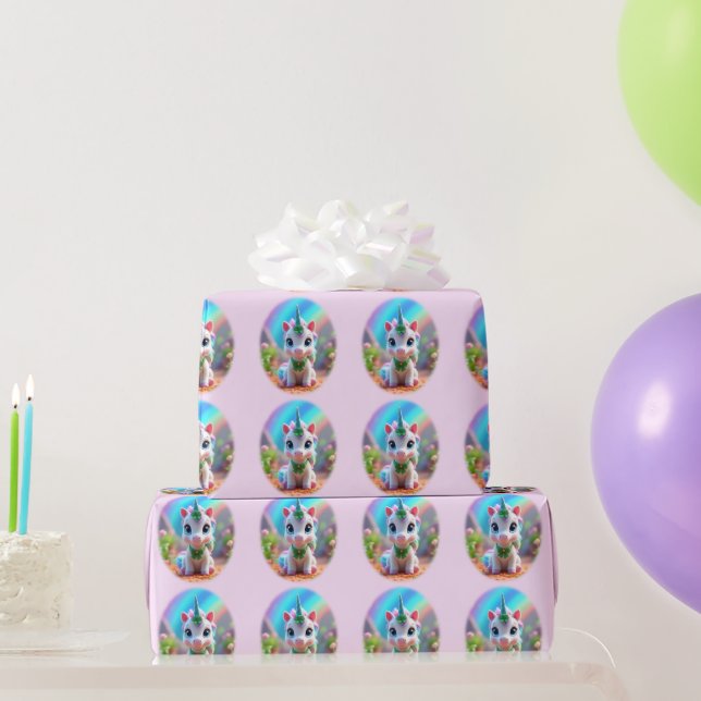 Niedliches Kinderspiel und Regenbogen, Mädchengebu Geschenkpapier (Partygeschenke)