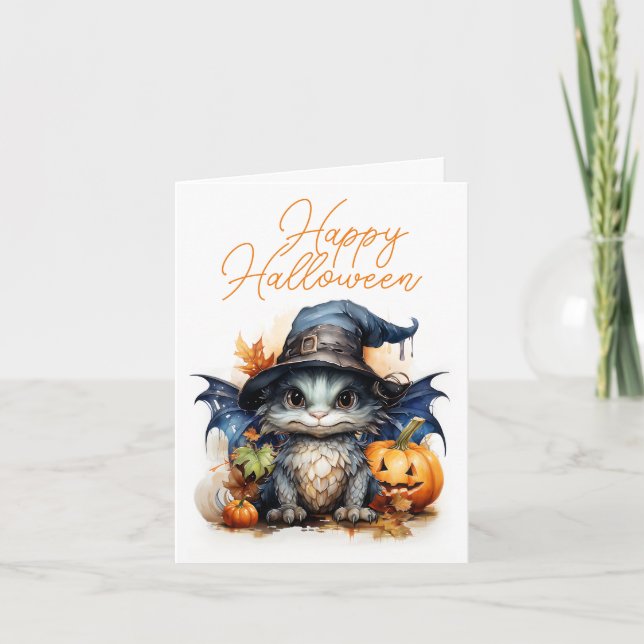 Niedliches Kinderspiel Watercolor Dragon Halloween Karte (Vorderseite)