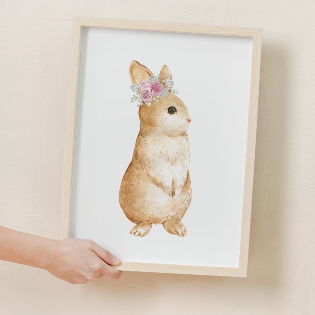 Niedliches Kinderzimmer-Dekor aus Holz Poster (Cute Little Bunny Floral Woodland Nursery Decor)