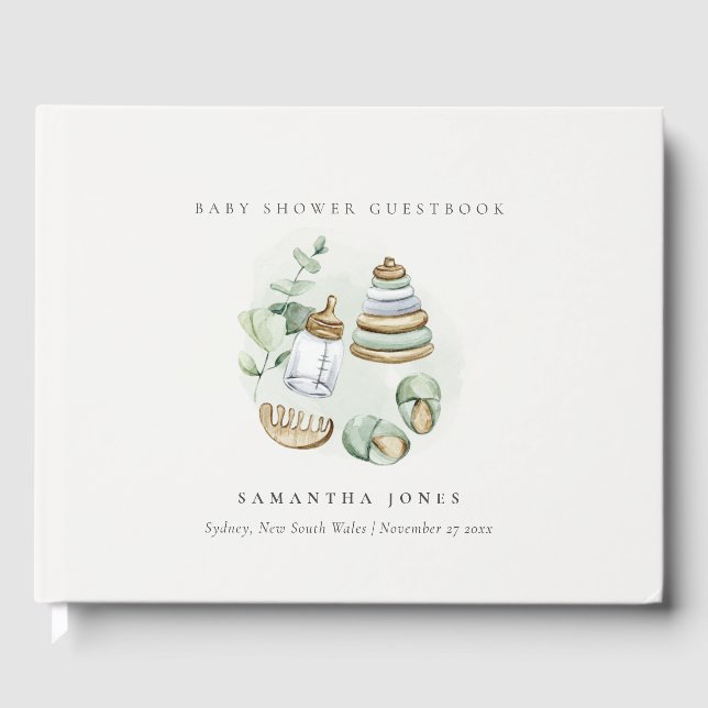 Niedliches Kinderzimmer Essential Leafy Green Baby Gästebuch (Vorderseite)