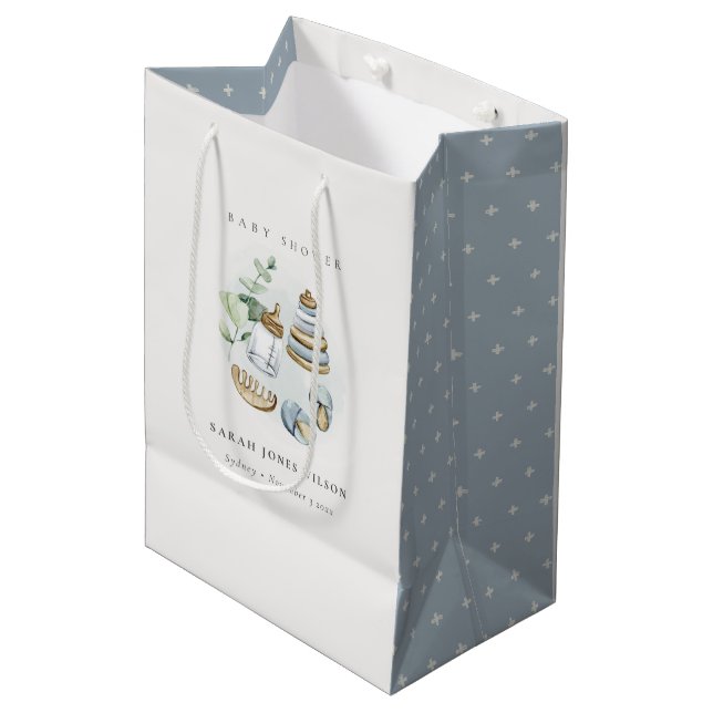 Niedliches Kinderzimmer Essenzielle Leafy Blue Boy Mittlere Geschenktüte (Vorderseite Schrägansicht)