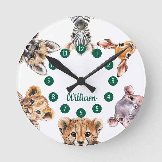 Niedliches Kinderzimmer für Safari-Tiere Runde Wanduhr (Vorderseite)