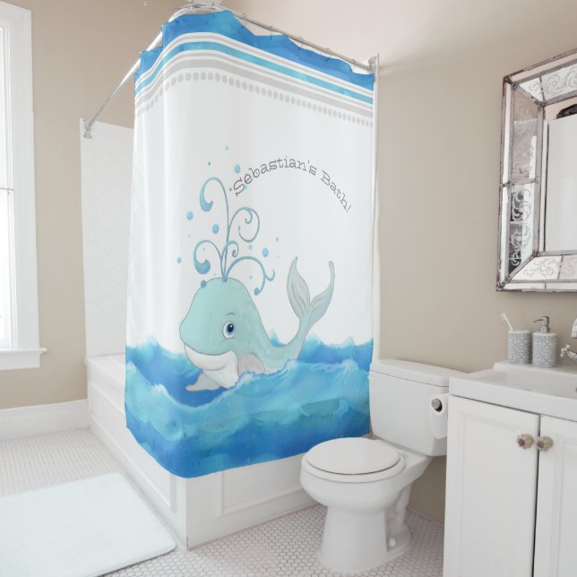 Niedliches Kinderzimmer Little Boy Name Whale Polk Duschvorhang (Beispiel)