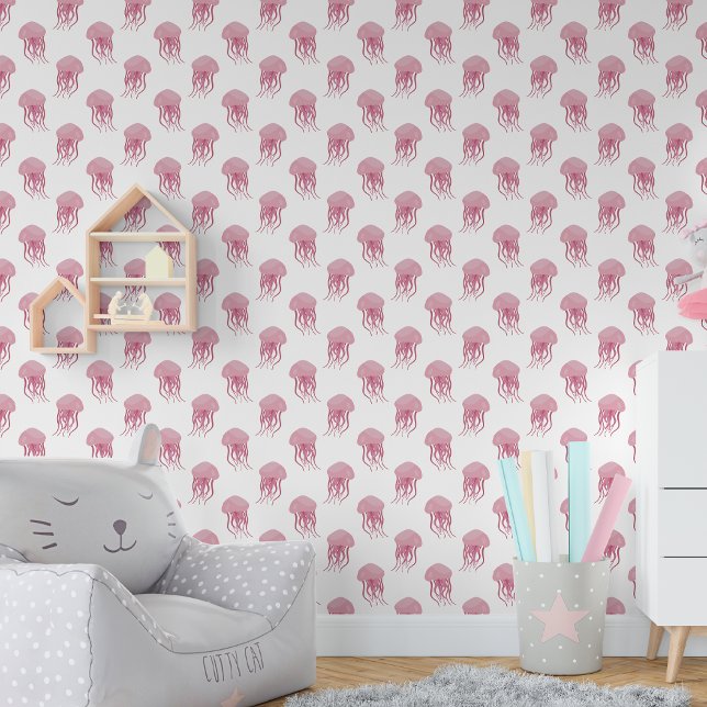 Niedliches Kinderzimmer Tapete (Cute Little Pink jellyfish Nursery Wallpaper)