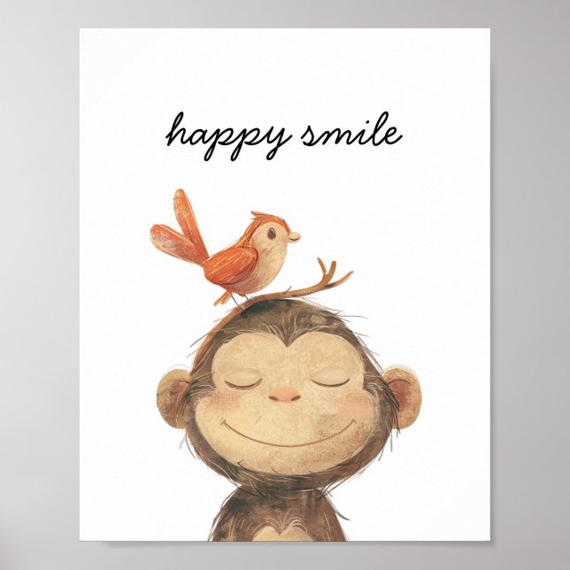Niedliches Kinderzimmer von Affenvögeln Smile Wate Poster (Vorne)
