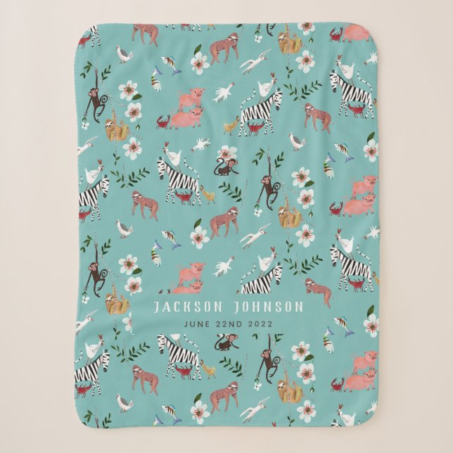 Niedliches Kinderzimmer von Blauen Tieren, Zebra u Sherpadecke (Vorderseite)