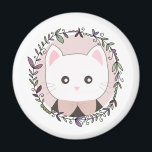 Niedliches Kitten Gerahmt von Blume Magnet<br><div class="desc">Niedliche Abbildung eines weißen Kätzchens,  gerahmt durch einen Blumenkranz.</div>
