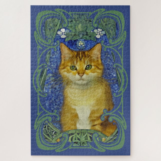 Niedliches Kitten im Vintagen Jugendstil (Vertikal)