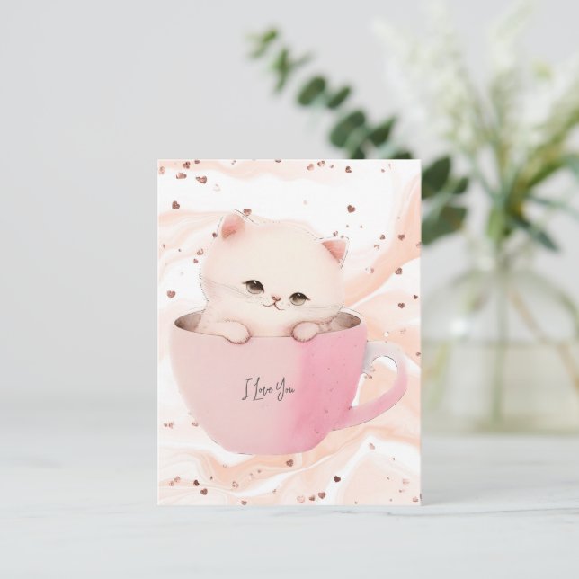 Niedliches Kitten in einem Teacup Postkarte (Stehend Vorderseite)