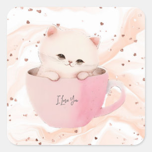 Niedliches Kitten in einem Teacup Quadratischer Aufkleber