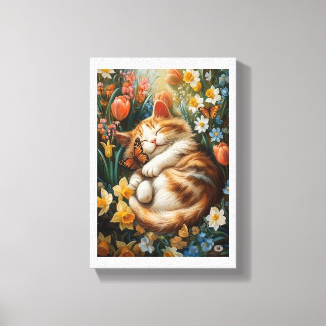 Niedliches Kitten in Frühlingsblumen - Perfekter K Leinwanddruck (Vorderseite)
