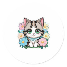 Niedliches Kitten mit Blume Aufkleber