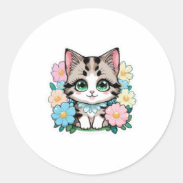 Niedliches Kitten mit Blume Aufkleber