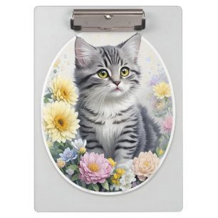 Niedliches Kitten mit Blume Klemmbrett