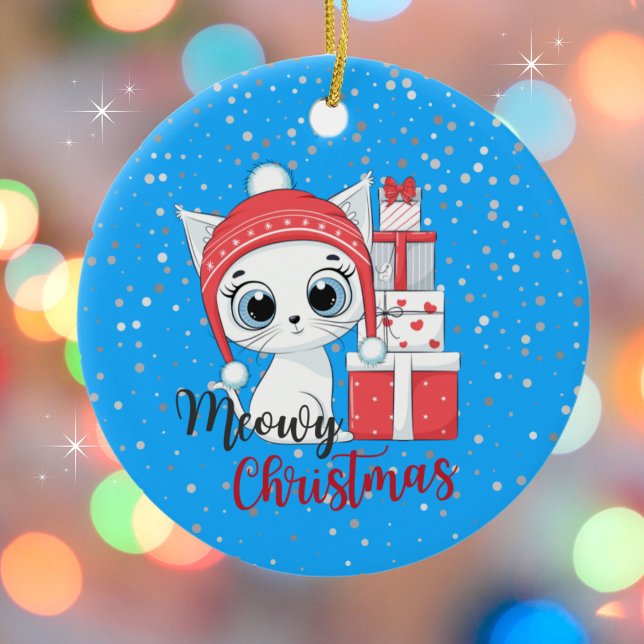 Niedliches Kitten mit Geschenken MeowChristmas Keramik Ornament (Von Creator hochgeladen)