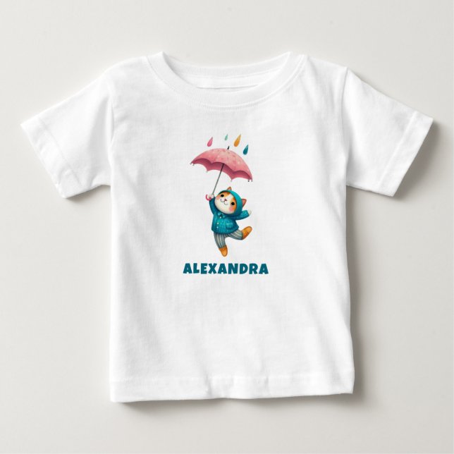 Niedliches Kitten mit Regentanz im Regen Baby T-shirt (Vorderseite)