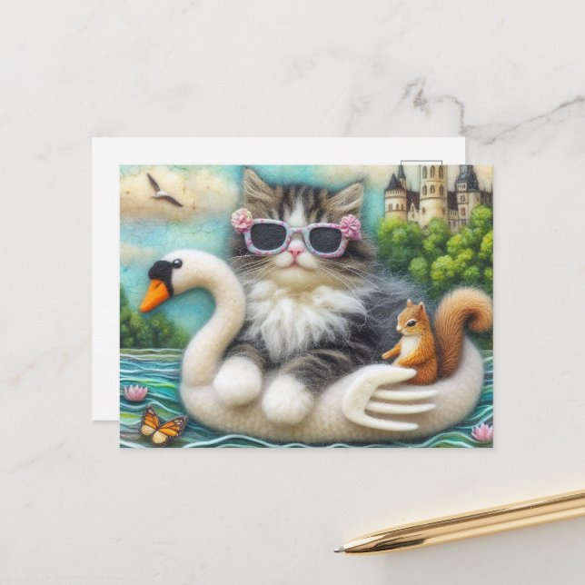 Niedliches Kitten und Eichhörnchen Postkarte (Vorderseite/Rückseite Beispiel)