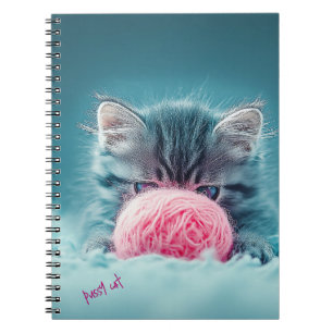 Niedliches Kittenspiel mit Pink-Wollball Notizblock