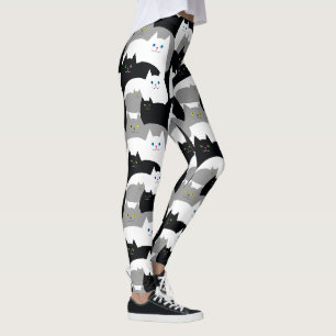 Niedliches Kitty Cat Muster in Schwarz, Weiß und G Leggings