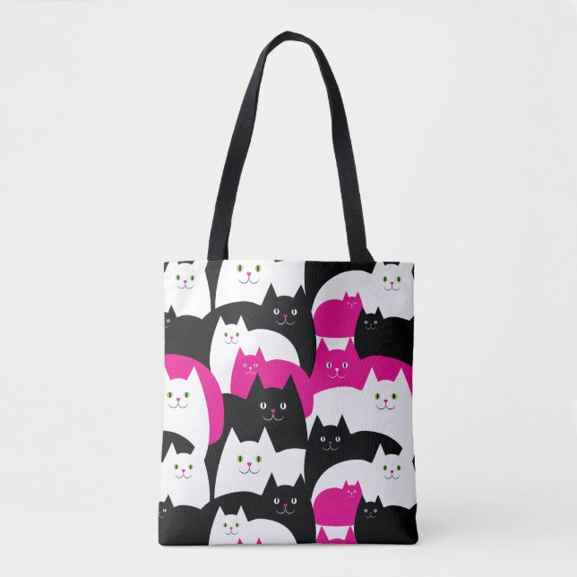 Niedliches Kitty-Katzen-Muster-Rosa und Schwarzes Tasche (Vorderseite)