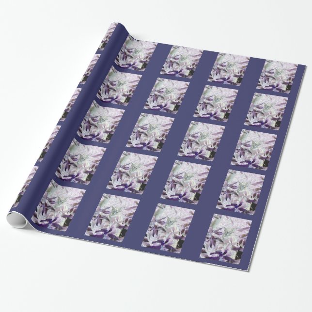 Niedliches Kitty Pattern Lila Abstrakte Blätter Geschenkpapier (Ungerollt)