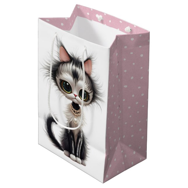Niedliches Kitty Tragen einer Perlenschnur Mittlere Geschenktüte (Vorderseite Schrägansicht)