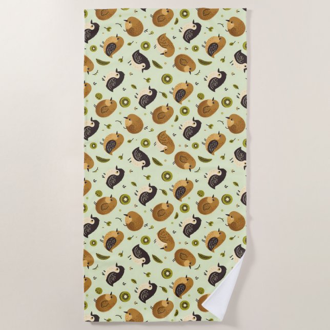 Niedliches Kiwi-Vogelmuster Strandtuch (Vorderseite)