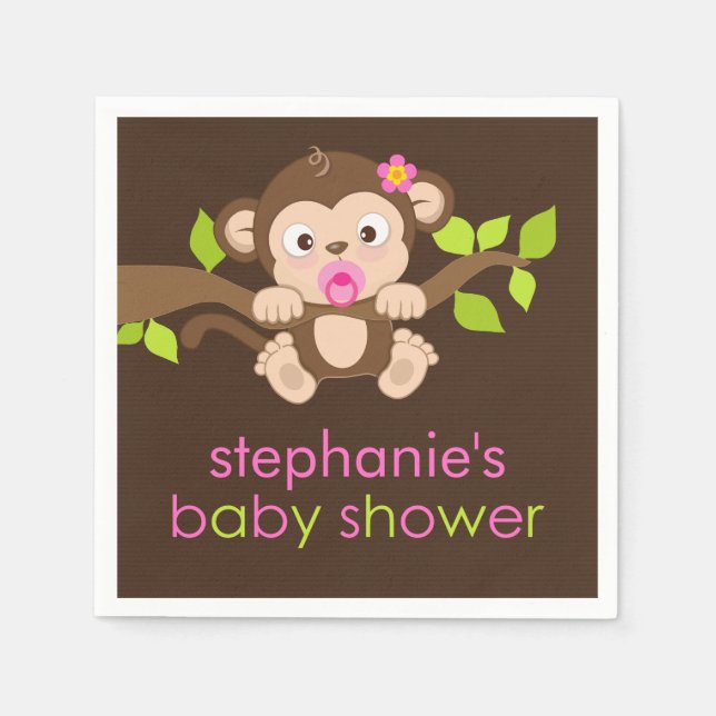 Niedliches kleines Affen-Girl-Babyduschpapier Napk Serviette (Vorderseite)