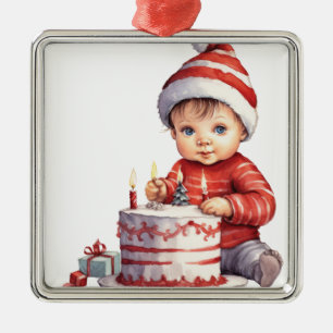 NIEDLICHES KLEINES BABY IN ROT MIT KAK ORNAMENT AUS METALL