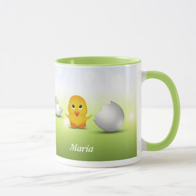 Niedliches kleines Baby-Küken Ihr Name Tasse (Rechts)