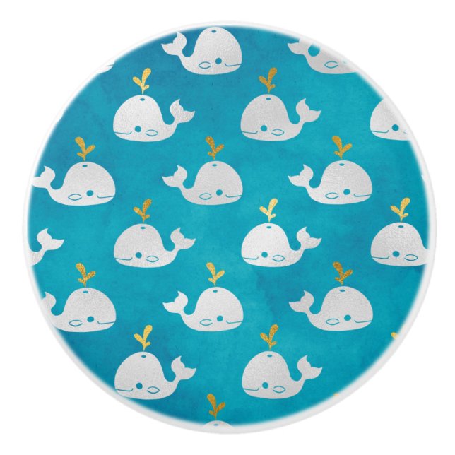 Niedliches kleines Baby Whales Ocean Sea Theme Keramikknauf (Vorderseite)