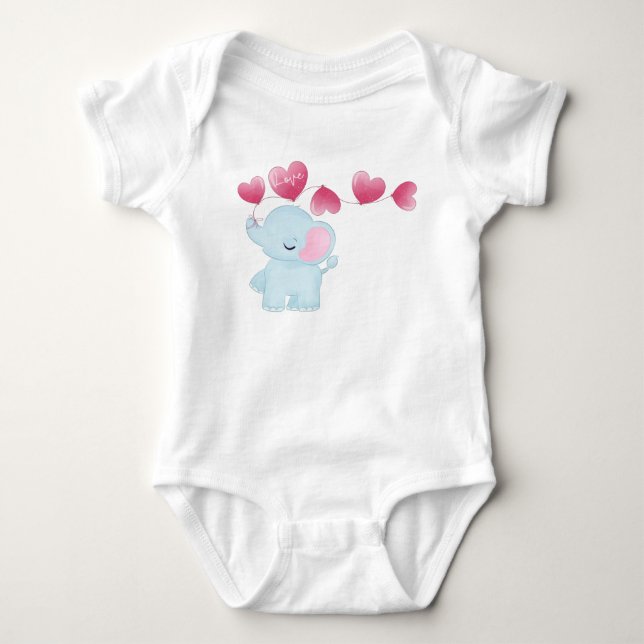 NIEDLICHES, KLEINES BLUE ELEPHANT MIT PINKBALONEN BABY STRAMPLER (Vorderseite)