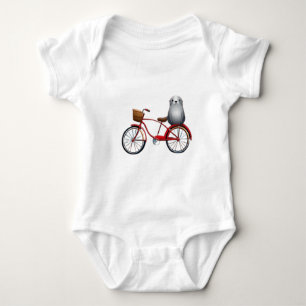 Niedliches kleines Cartoon Siegel auf einem Fahrra Baby Strampler