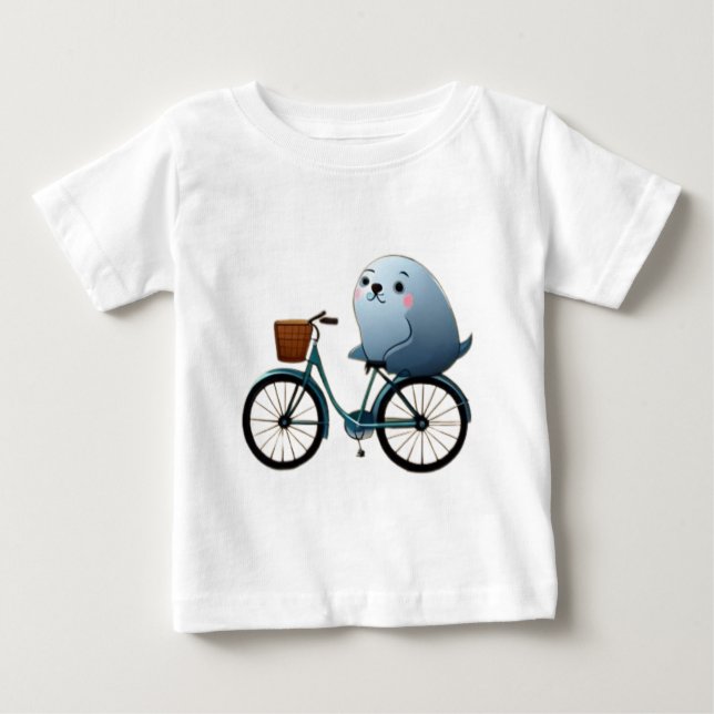 Niedliches kleines Cartoon Siegel auf einem Fahrra Baby T-shirt (Vorderseite)
