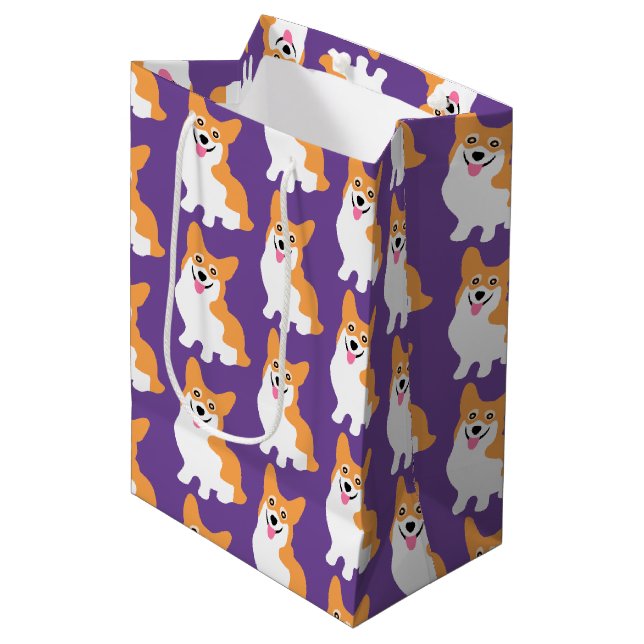Niedliches kleines Corgi-Muster Mittlere Geschenktüte (Vorderseite Schrägansicht)