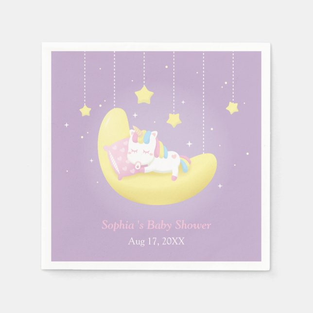 Niedliches Kleines Einhorn auf dem Mond Babydusche Serviette (Vorderseite)
