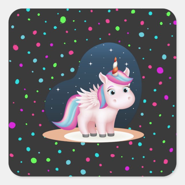Niedliches Kleines Einhorn Quadratischer Aufkleber (Vorderseite)