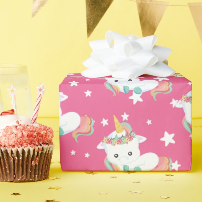 Niedliches kleines Einhorn und sternengefliestes P Geschenkpapier (Geburtstagsparty)